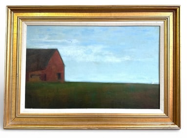 A Modernist Red Barn Landscape Scene