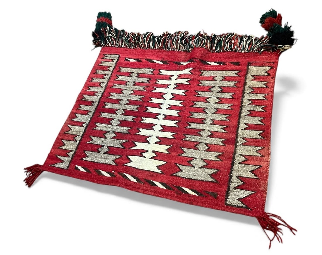 Native American Navajo Ganado Rug: Rug measures approx. 33" x 30", tassels extent approx. 8" L.
