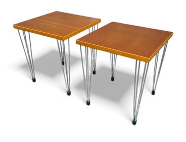 Attr. FRITZ HANSEN Pin Leg Side Table, Pair
