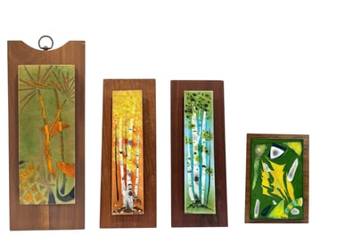 Four Mid Century Ceramic Wall Plaque Paintings, ANDERSON