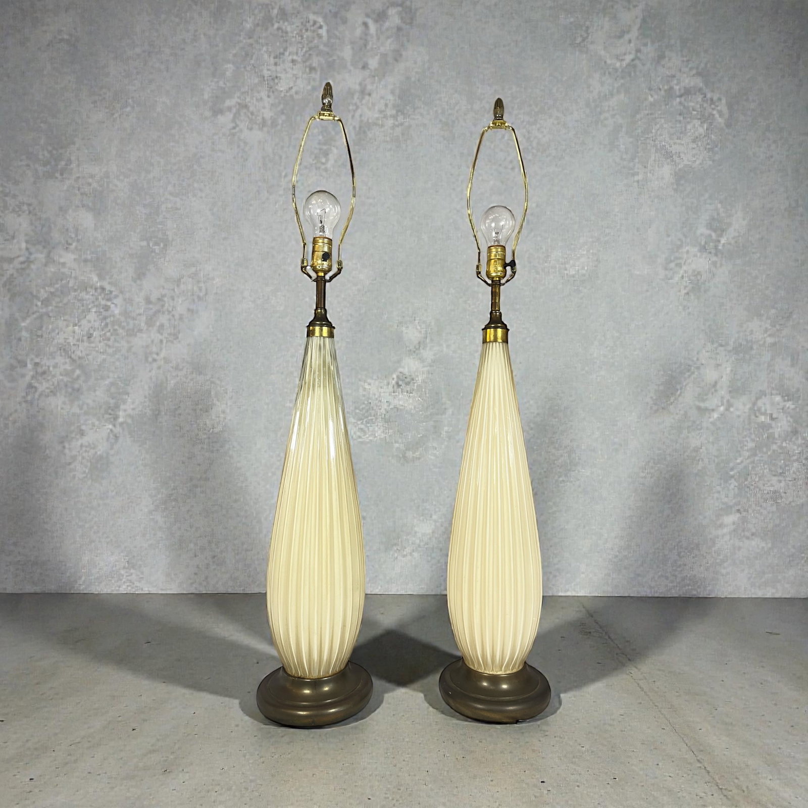 A Pair of Mid Century MURANO Glass Lamps: Both measure 42" H to the finial, 7.5" base DIA.