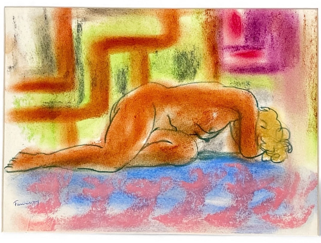 WILLIAM FANNING Mixed Media Drawing: Measures 14" x 16.75" x .5" D in the frame. Signed in the lower left corner. Titled "Model".