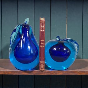 Two MURANO SOMMERSO Art Glass Fruit Bookends