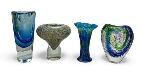 Vintage Blue and Green Art Glass Vases