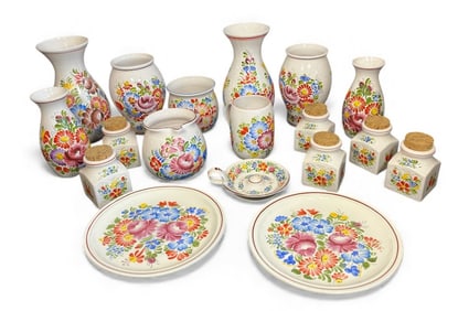 Collection of Painted Floral Czech Pottery