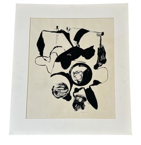 Mid Century Abstract Ink on Paper Signed