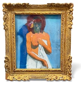 Mid Century Oil Pastel Nude Drawing