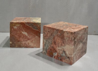 Red Marble Modernist Cube Sculptures