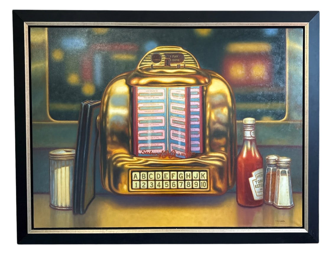 THOMAS R. COLLETTA "Love Cycle - Wallbox III" Oil Painting: Oil on linen, circa 2002. Signed bottom right and en verso.