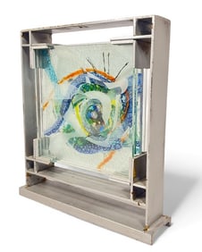 Post Modern A. A. BADI Framed Glass Art