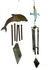 Two Patinated Bronze & Copper Windbells