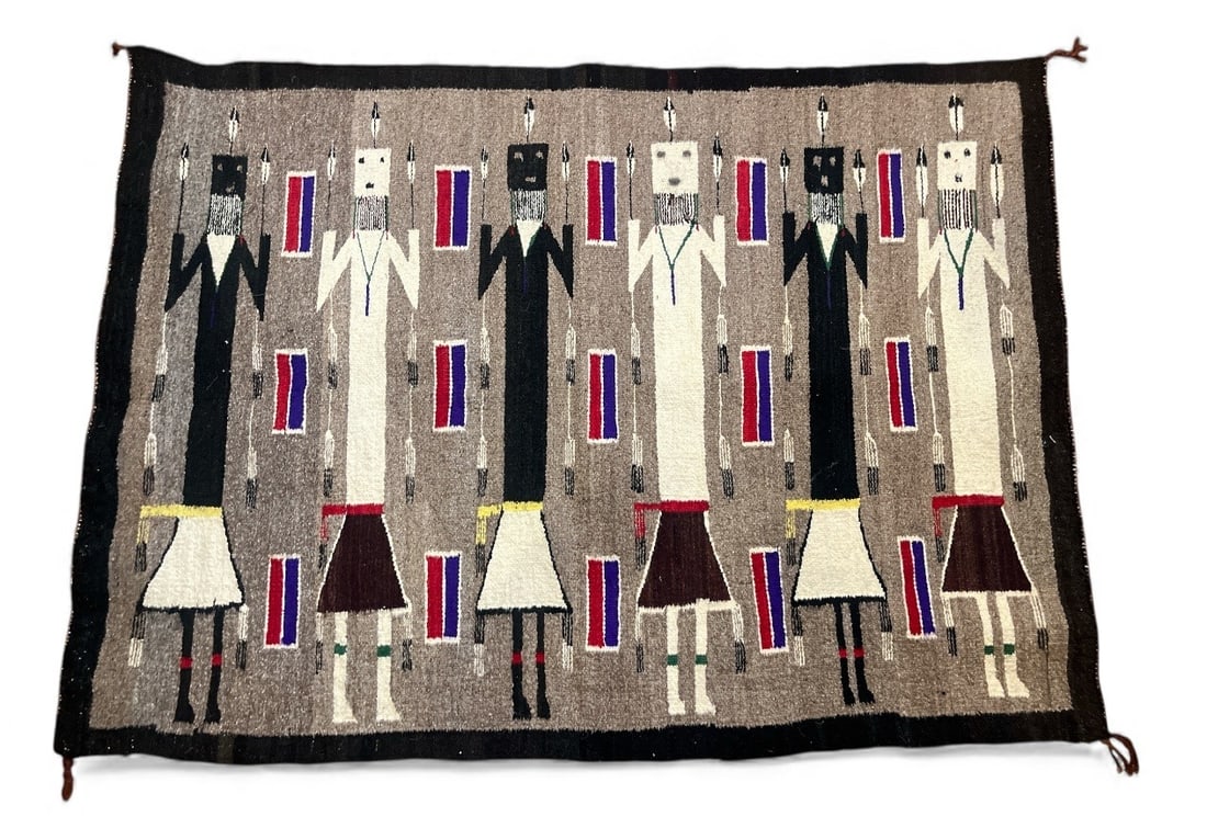 Vintage Navajo Yei Rug: Measures 33" x 46".