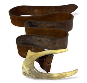 Vintage Antler Buckle Leather Belt