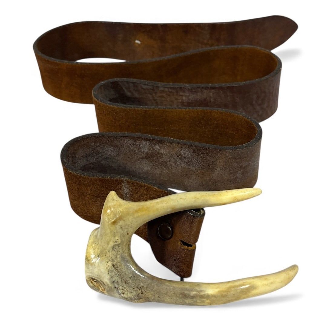 Vintage Antler Buckle Leather Belt (1 of 4)