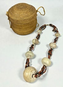 Native American Stone Necklace and Woven Basket