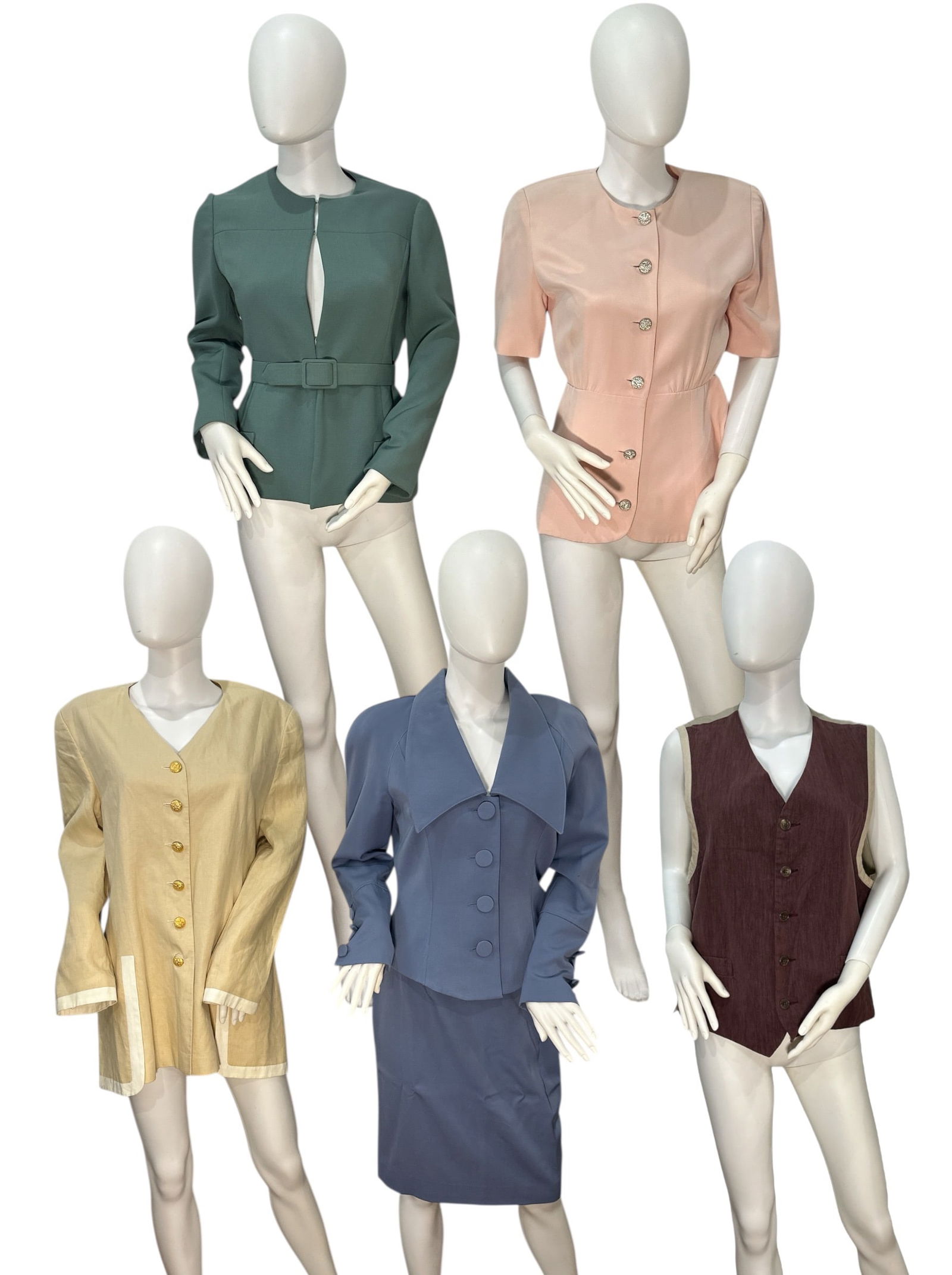 Collection Vintage Women's Blazer & Vest, ESCADA, CLAUDIA BY GEORGE HALLEY,: Banana Republic vest sizes L Gala blouse sizes 8. Claudia by George Halley blazer sizes 4. Escada Linen jacket sizes M. Nipon Boutique blue skirt and jacket suit sizes S.
