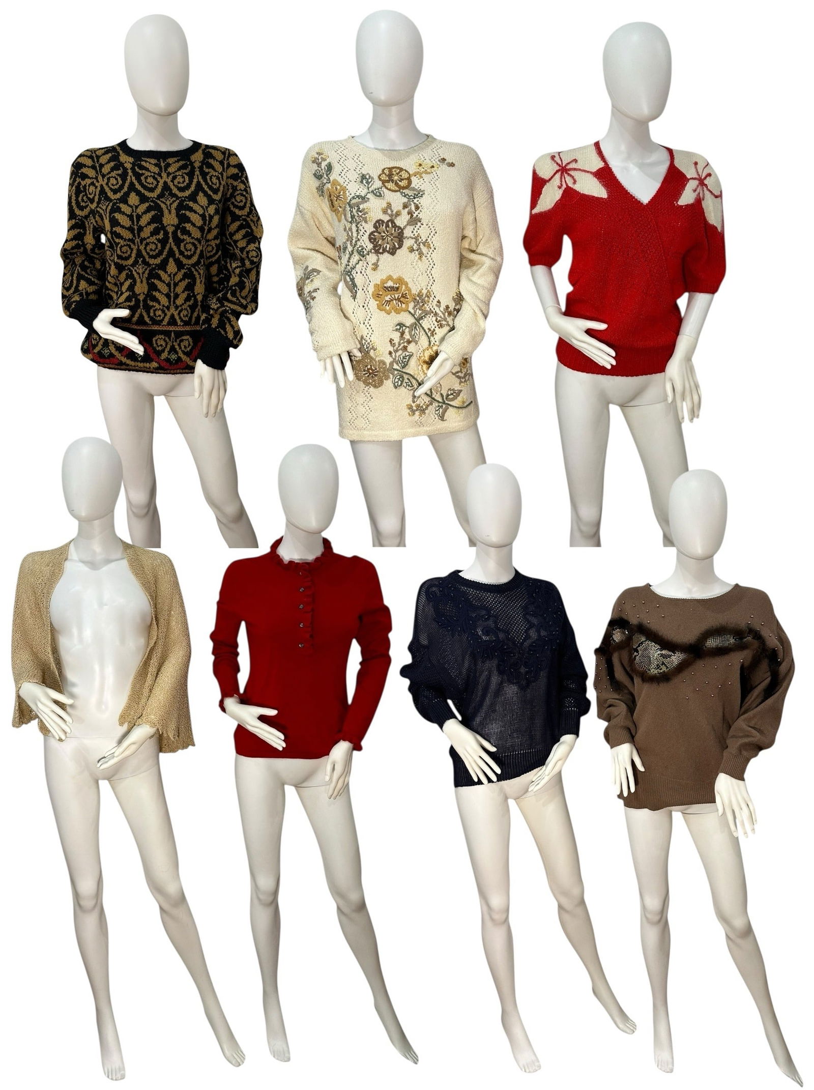 Collection Vintage Cashmere, Lambswool Sweaters, ESCADA, DONNA KAREN: Laura Ashley cotton sweater total length measures 27", sleeves measure from neck 25", bust measures 38", waist measures 38". Shawl total length measures from nape of neck 30", width measures 48". Esca