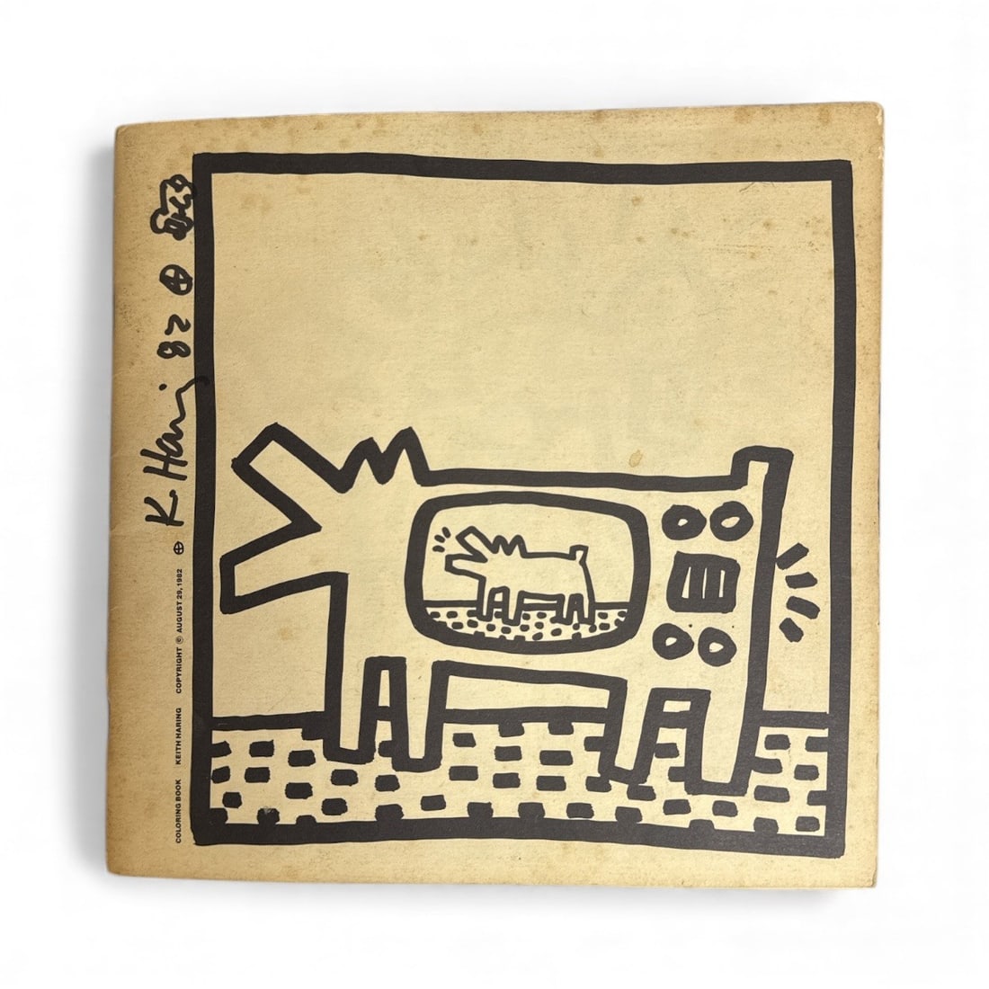 Signed KEITH HARING (American, 1958 - 1990) Coloring Book, 1982: Signed and dated, '82. 32 pages/illustrations. "These drawings were also included as an appendix in the pink spiral exhibition catalogue made for the 1982 legendary exhibit at the Tony Shafrazi Galler