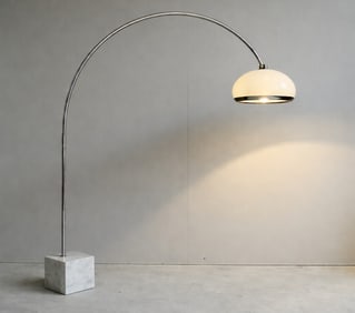 Italian Mid Century Chrome & Marble Arc Lamp
