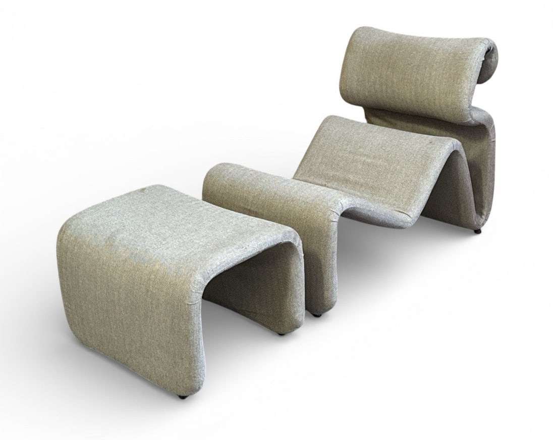 JAN EKSELIUS (Swedish, b. 1946) "ETCETERA" Sculptural Lounge Chair and Ottoman: Chair measures 31" H to back x 16" H to seat x 24" W x 41" D, Ottoman measures 16" H x 24" W x 18" D.