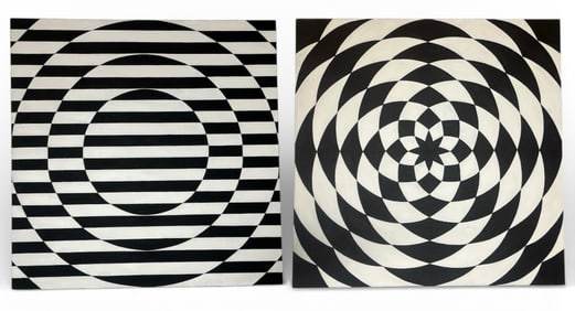 Two TIM RAY FISHER Op Art Acrylic Paintings