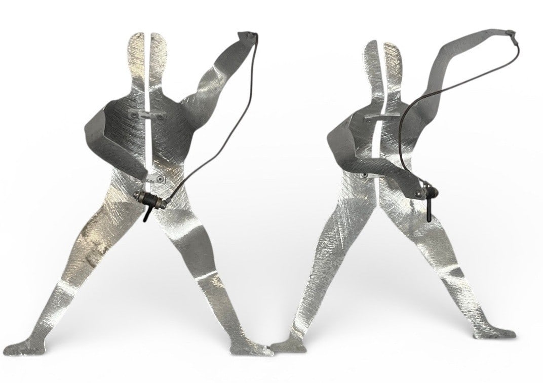 Pair Brushed Metal Figural Man Sculptures (1 of 3)