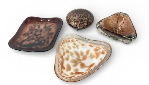 Four MURANO Italian Art Glass Candy Dishes and Paperweight