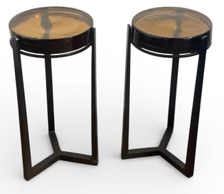 Pair of Amber Glass Accent Tables