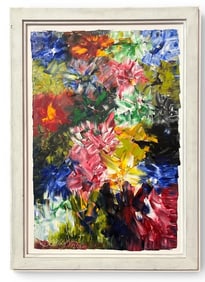Signed Abstract Impasto Floral Oil Painting
