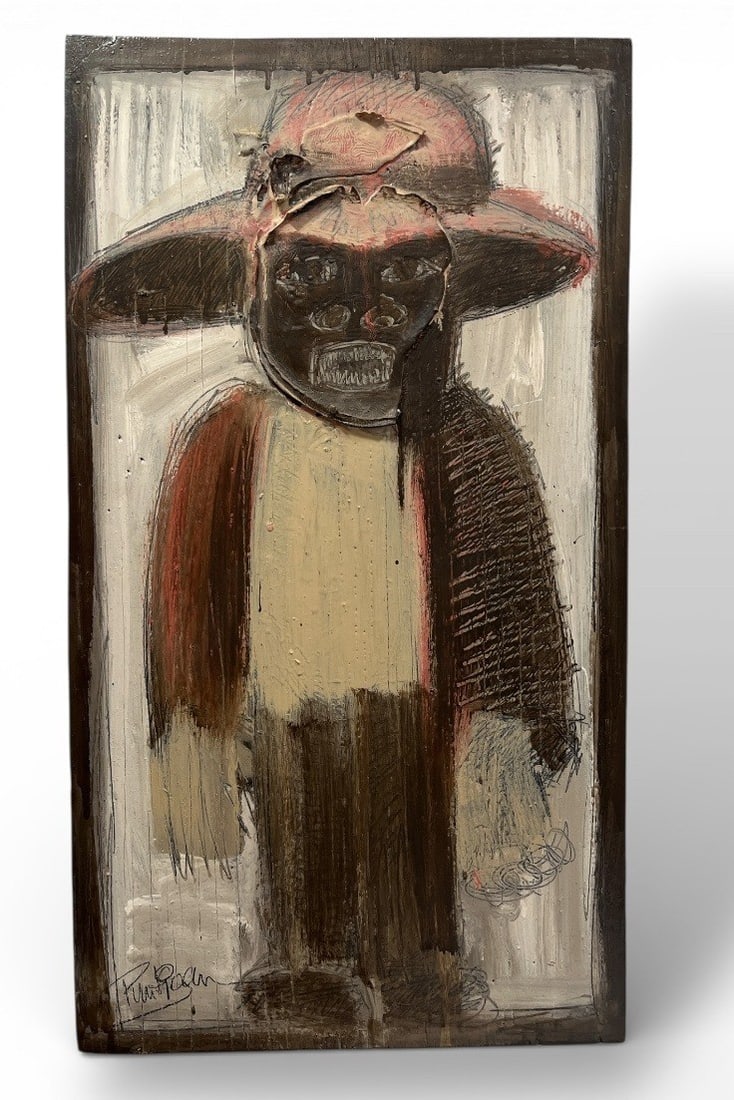 Black Americana Folk Art Painting on Board (1 of 4)