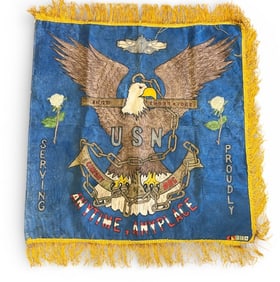 Rare U.S. Navy Company Flag, Eagle Anchor, Hand Painted