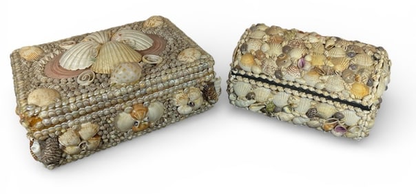 2 Folk Art Seashell Jewelry Box