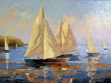 Door County, WI Artist Oil Painting, Sailboats on the Lake