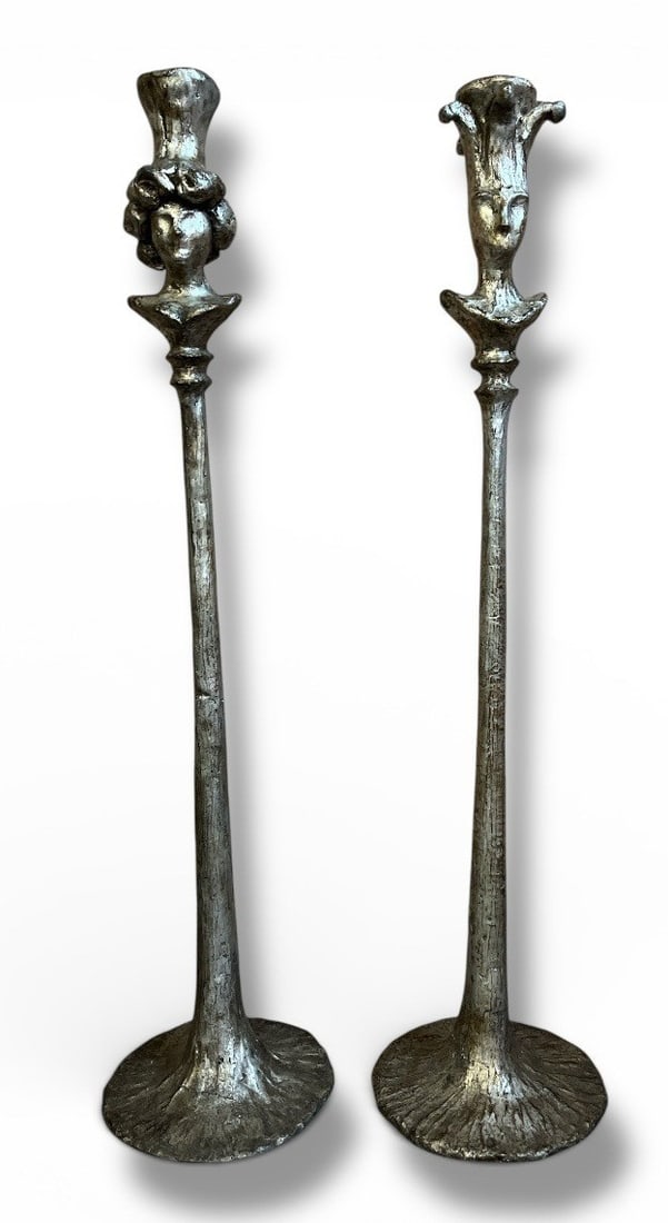 Post Modern Floor Candle Holders, Jester and Queen: Both measure approx. 43.5" H x 10" DIA at the base.