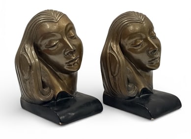 Art Deco Frankart Style Lady Head Bookends