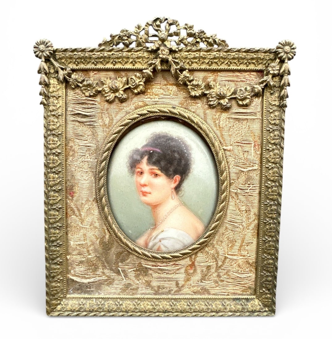19th C Miniature Porcelain Portrait in Frame (1 of 6)