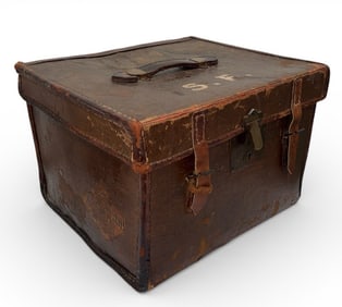 Antique Early 1900's Tooled Leather Travel Trunk