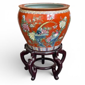 Large Porcelain Chinese Fish Bowl Jardiniere