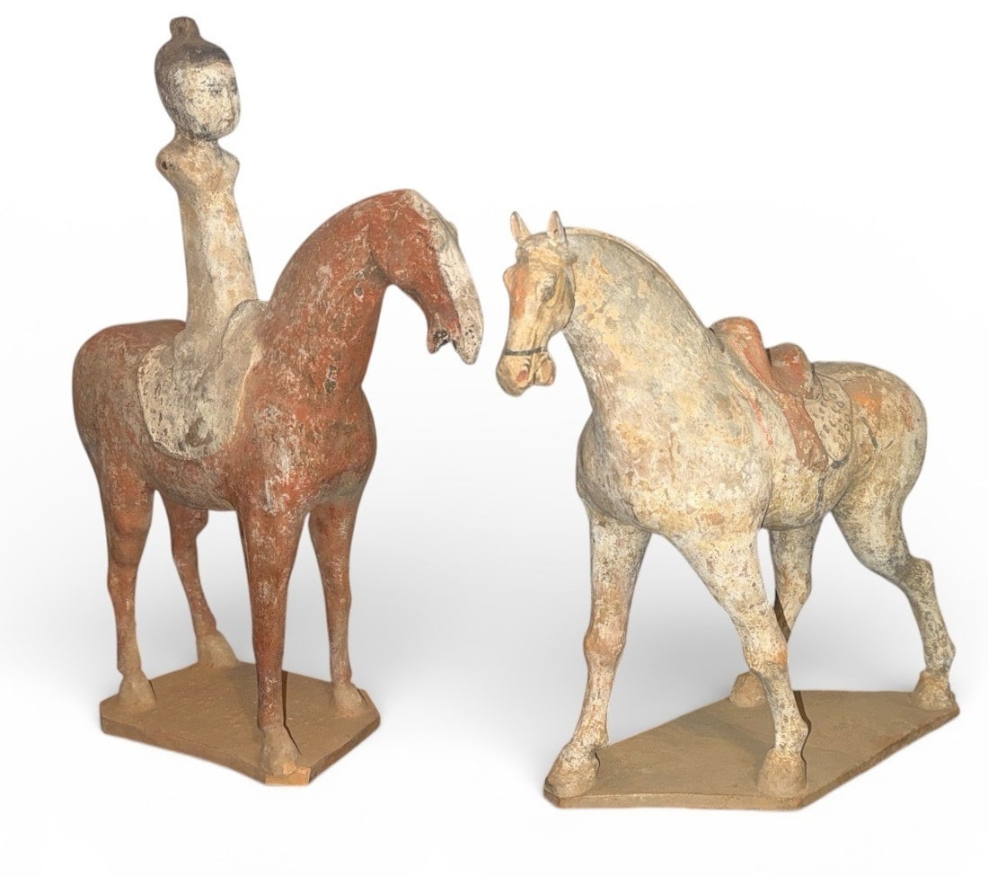 Tang Dynasty Tomb Horse Sculptures: Largest (left) measures 18" H x 4" W x 13" D.