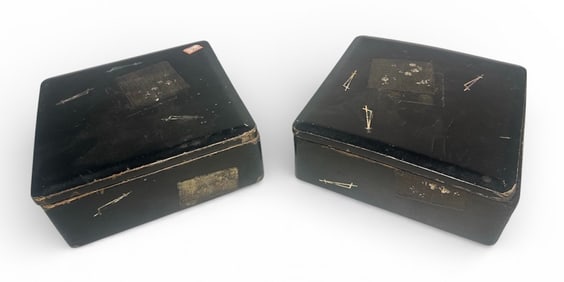 A Pair of Wooden Chinese Mother of Pearl Inlay Bento Boxes