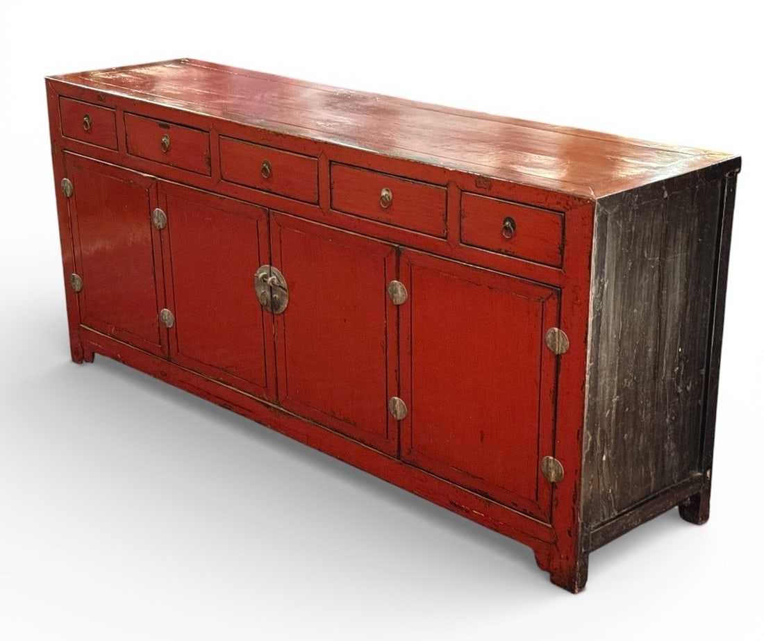 Exceptional Chinese Red Lacquer Sideboard Buffet (1 of 5)