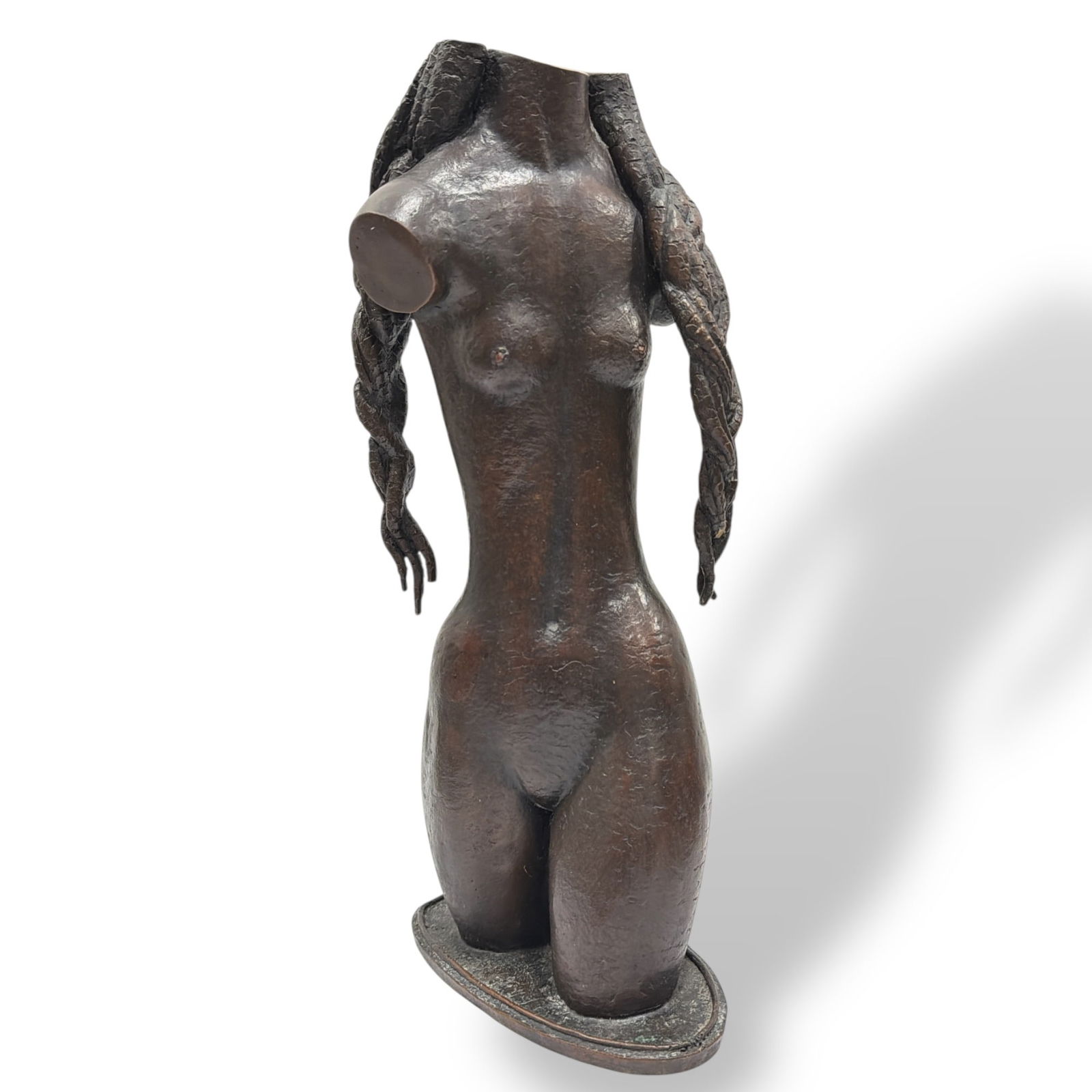 Black Americana Bronze Sculpture, Nude Torso: Measures 14.5" H x 7" W x 4" D. In the style of Robert Graham. Dated 1993, marked either "RB" or "M".
