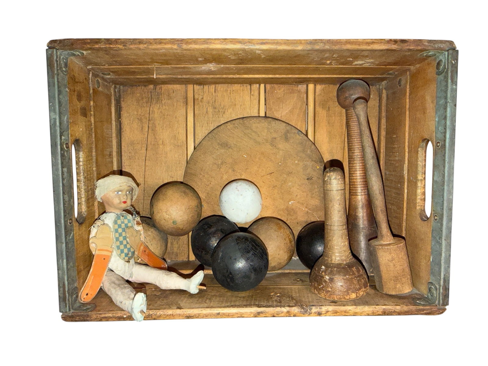 A Large Folk Art Assemblage: Measures 13.5" H x 19" W x 8.75" D in the crate. Provenance: Collection of Michael and Sandra Perlow.