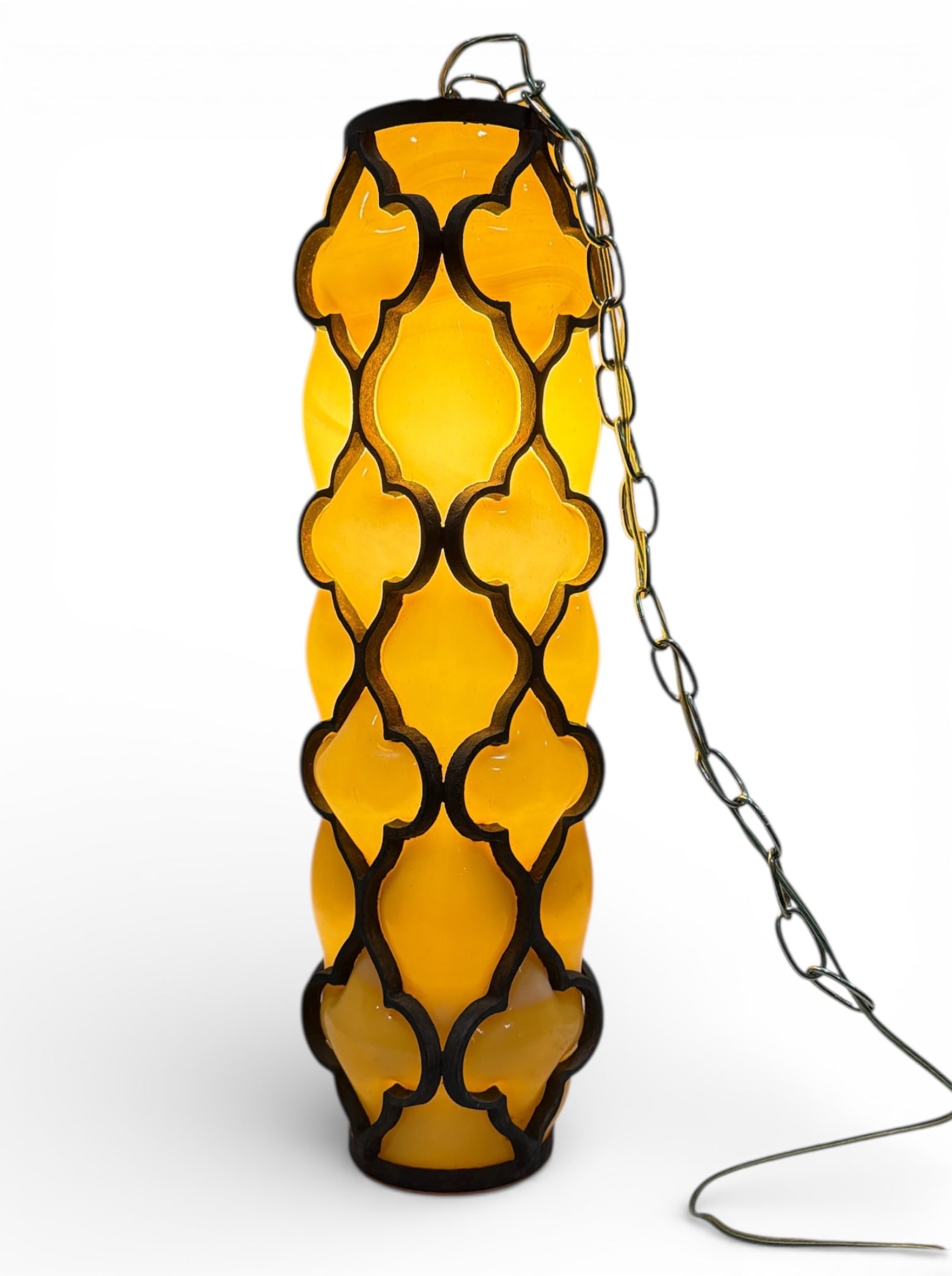 TIFFANY "Dogwood" Style Pendant Lamp: 23" H x 7" Diameter, please note that chain is something that can be added or subtracted to this pendant lamp, it is not part of the lamp.