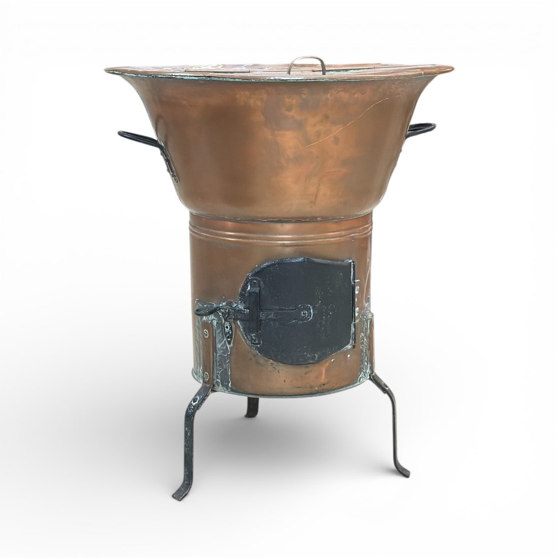 French 19th C. "Lessiveuse" Copper Stove: Measures 31" H x 24.5" DIA.