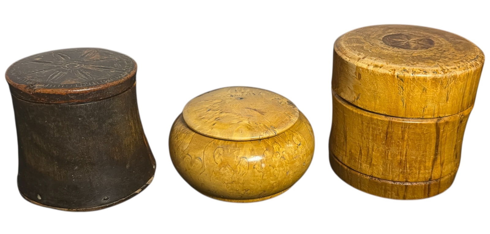 Three Primitive Stash Boxes, Burlwood (1 of 3)