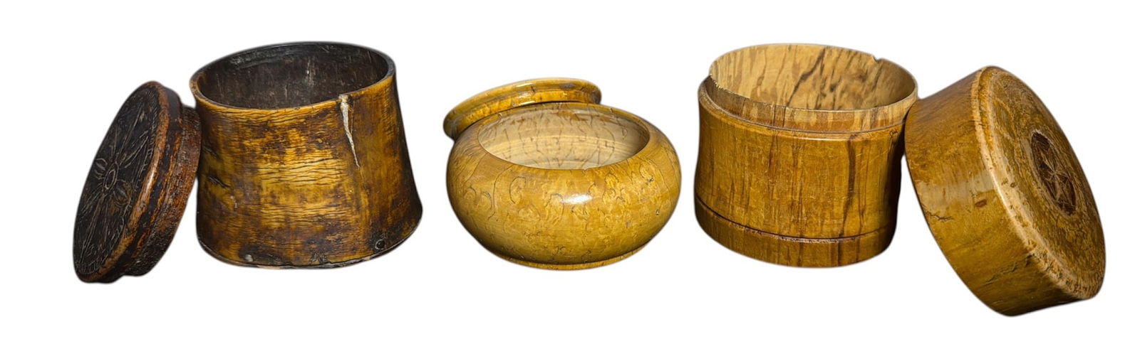 Three Primitive Stash Boxes, Burlwood - 2