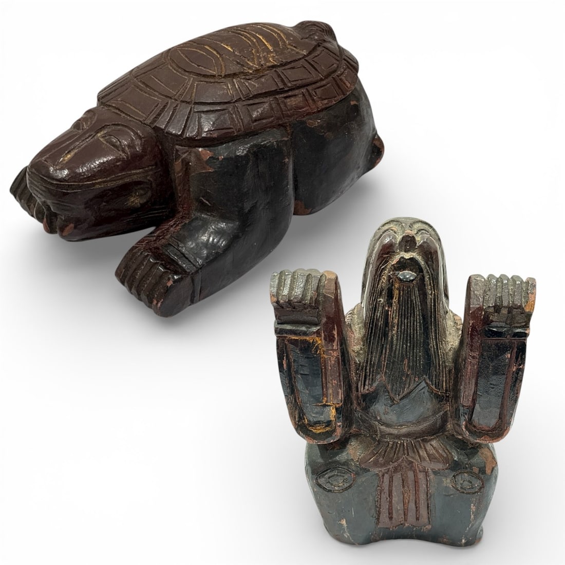 Hand Carved Asian Statue, Turtle/Wise Man: 12.5"H x 8" W x 6" D. Statue displays as wise man when standing and turtle when seated.