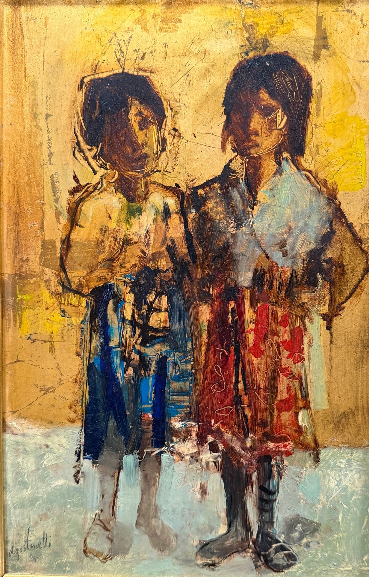 MARIO AGOSTINELLI (AMERICAN, 1915-2000) "Two Girls" Oil Painting (1 of 4)