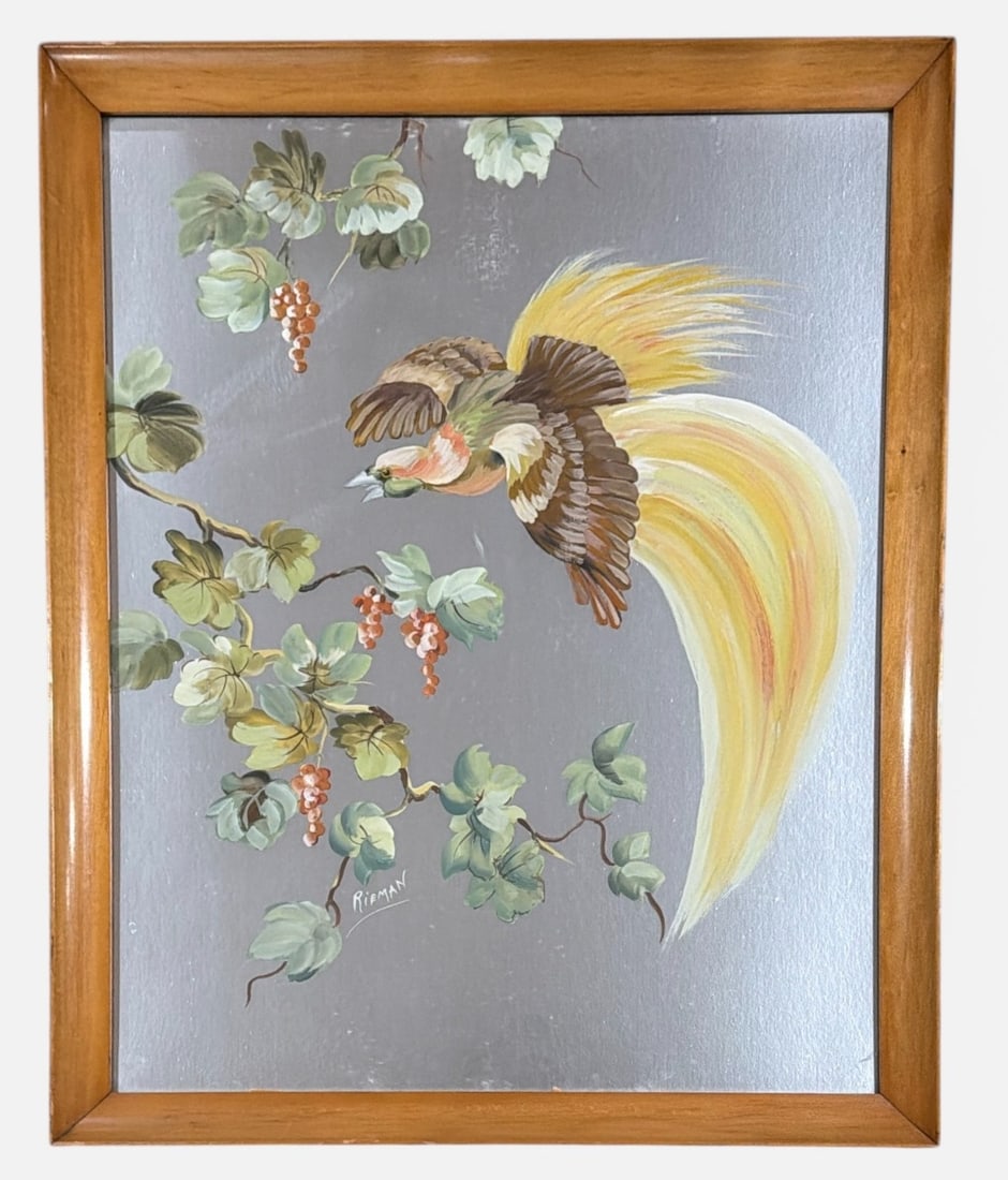 Art Moderne Hand Painted Bird in Frame (1 of 3)